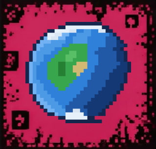 Pixel art de um balão chatbot, branco com 3 pontinhos dentro.