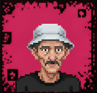 Pixel art de um balão chatbot, branco com 3 pontinhos dentro.